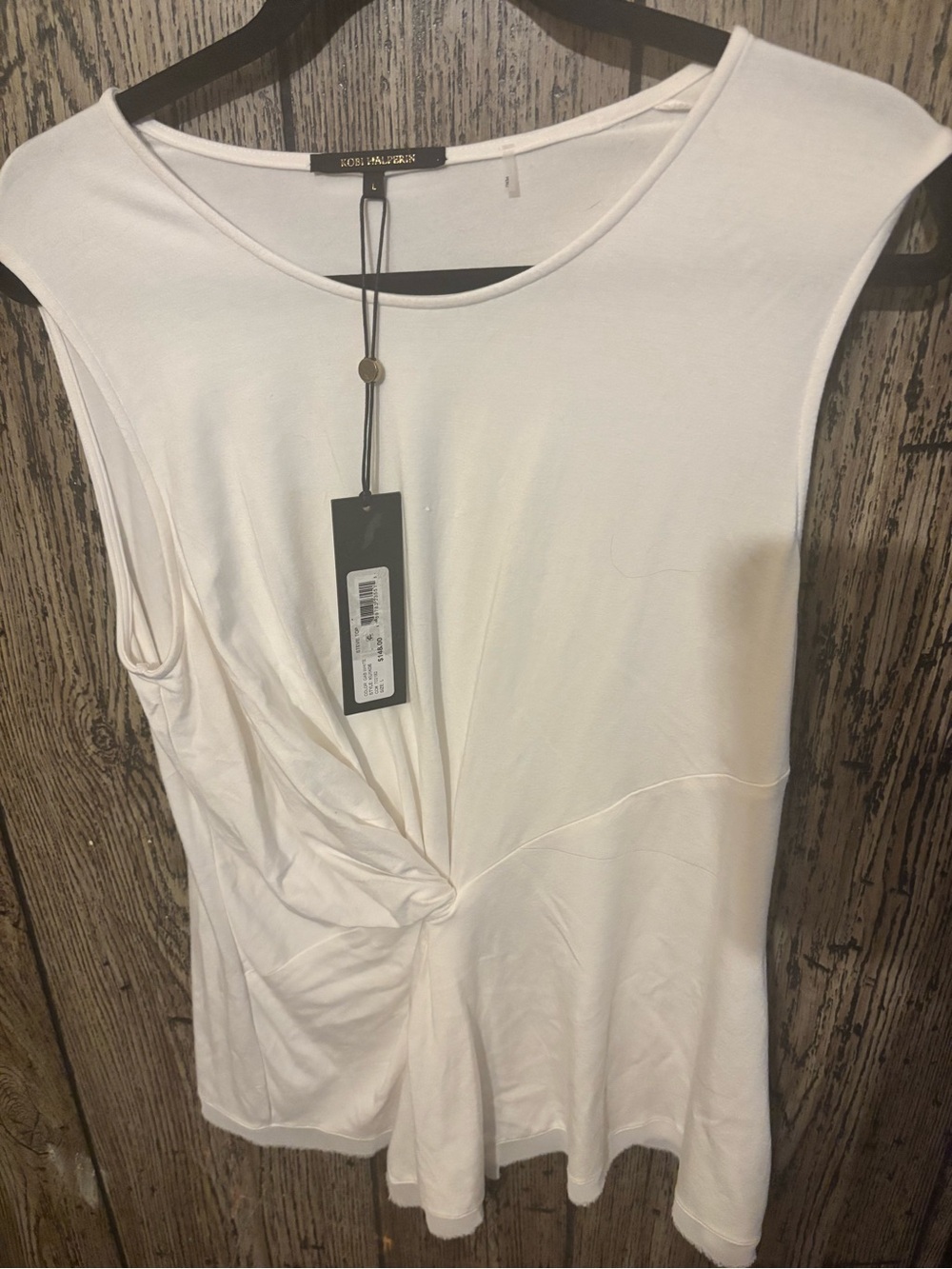 Kobi Halperin White Twist-Front Sleeveless Top L NWT